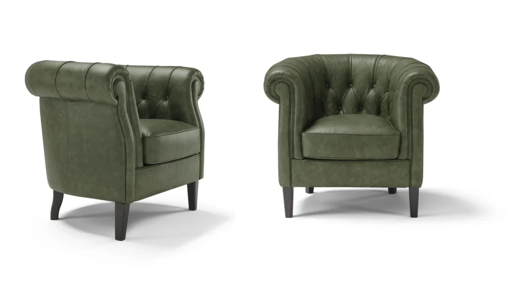 Green leather chesterfield chairs